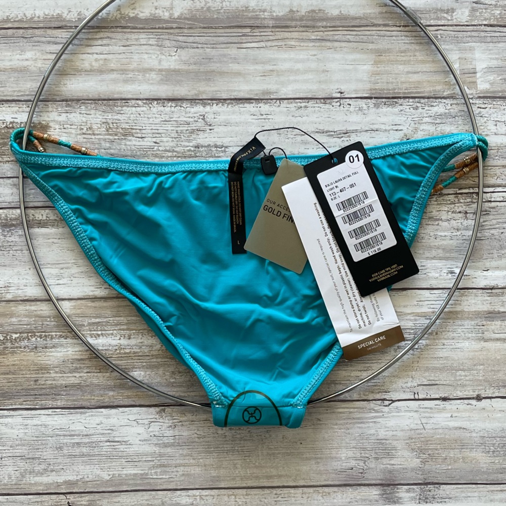 ViX Swimwear Laura Detail Bikini Bottom Light Blue Size Large Style# 113-407-051 - Picture 3 of 9